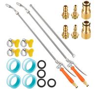 2 Piece Sprayer Wand, Suitable for 1/2 Hose Quick Connector, 1/4" & 3/8" Brass Barb Sprayer Wand Replacement Built-in Shut Valve Stainless Steel Spray Wand, W/ 4 Hose Clamps & 4 Rolls Raw Tape