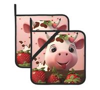 2-Piece Square Heat-Resistant Pot mat Set Cows and Strawberries Printed Square Heat-Resistant mat Suitable for Baking and Cooking