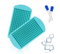 2 Piece Square Ice Cube Tray, Silicone Ice Cube Mold, Easy-to-Release Whiskey ice molds, Mini Ice Cube Mold, with 2 Piece Dark Blue Silicone Dropper, for Frozen Beverages, Cocktails, Juices