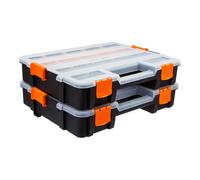 2 Piece Stackable Storage Organiser Box 335x260mm with 17 Compartments Detachable Dividers for Small Parts Screws Bolts and Craft Supplies