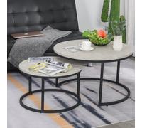 2-Piece Stacking Coffee Table Set w/ Steel Frame Marble-Effect Top Foot Pads Home Office Style Storage Display