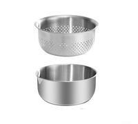 2-Piece Stainless Steel Colander Set with Measurement Marks, 304 Grade Double Layer Draining Basket for Vegetables Fruits Pasta, For Kitchen Sieve and Salad Bowl for(S)