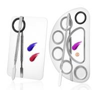 2-Piece Stainless Steel Cosmetic Palette with Spatula, Reusable Foundation & Nail Art Blending Tool, Silver
