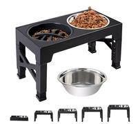 2 Piece Stainless Steel Raised Dog Bowls with Non-Slip Stand Adjustable to 5 Heights, Slow Feeding for Pets, Puppies and Cats