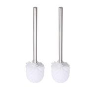 2-Piece Stainless Steel Toilet Brush - Long Handle, Replaceable Head (White, 8cm Diameter)