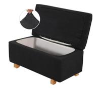 2 Piece Stretch Ottoman Cover Folding Storage Stool Furniture Protector Ottoman Slipcovers Rectangle with Elastic Bottom for Living Room (Large,Black)