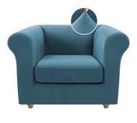 2-Piece Stretch Sofa Cover Set for Chesterfield Armchair - Pet-Friendly Fabric Easy Install Smoke Blue - Includes Base & Seat Cover for 1-Cush Chairs