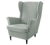 2 Piece Stretch Wing Chair Slipcover, soft Jacquard Wingback Chair Slipcover With Elastic Bottom Armchair Chair Slipcovers Wingback Chair Cover For living room -light grey-2 Piece