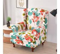 2 Piece Stretch Wingback Chair Covers Wing Chair Slipcover Beautiful Elegant Floral Print Armchairs Covers Spandex Furniture Protector for Living Room Bedroom Hotel(E)