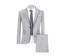 2 Piece Suits for Men Slim Fit 1 Button Wedding Business Dinner Prom Tuxedo Suit Formal Blazer Jacket Pants Dress Set (Light Grey,XS)