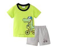 2-Piece Summer Clothes for Boys Cute Dinosaur Print Short Sleeve Tshirt Tops & Shorts Sets Causal Active Outfits Toddler Kids Holiday ounge Activewear Outfit (Green, 3-4 Years)