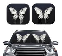 2-Piece Sun Shade Front Windshield Sun Visor Protector A black and white butterfly Windshield Sun Shade Foldable Car Front Window Sunshades for Most Sedans SUV Van Truck Auto Accessories S