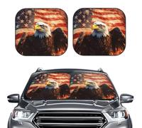 2-Piece Sun Shade Front Windshield Sun Visor Protector American Flag Fire Eagle Windshield Sun Shade Foldable Car Front Window Sunshades for Most Sedans SUV Van Truck Auto Accessories S