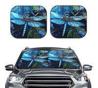 2-Piece Sun Shade Front Windshield Sun Visor Protector Art Blue Dragonfly Windshield Sun Shade Foldable Car Front Window Sunshades for Most Sedans SUV Van Truck Auto Accessories L