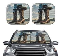 2-Piece Sun Shade Front Windshield Sun Visor Protector Cowboy Black Hat Western Boots Windshield Sun Shade Foldable Car Front Window Sunshades for Most Sedans SUV Van Truck Auto Accessories L