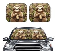 2-Piece Sun Shade Front Windshield Sun Visor Protector Cute Cartoon Sloth Windshield Sun Shade Foldable Car Front Window Sunshades for Most Sedans SUV Van Truck Auto Accessories M