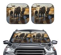 2-Piece Sun Shade Front Windshield Sun Visor Protector Elephants drinking water Windshield Sun Shade Foldable Car Front Window Sunshades for Most Sedans SUV Van Truck Auto Accessories M