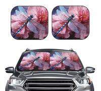2-Piece Sun Shade Front Windshield Sun Visor Protector flower and blue dragonfly Windshield Sun Shade Foldable Car Front Window Sunshades for Most Sedans SUV Van Truck Auto Accessories S