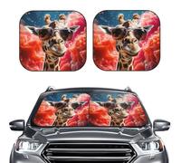 2-Piece Sun Shade Front Windshield Sun Visor Protector Giraffe wearing sunglasses Windshield Sun Shade Foldable Car Front Window Sunshades for Most Sedans SUV Van Truck Auto Accessories M