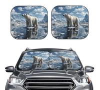 2-Piece Sun Shade Front Windshield Sun Visor Protector Glacier Polar Bear Windshield Sun Shade Foldable Car Front Window Sunshades for Most Sedans SUV Van Truck Auto Accessories M