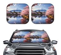 2-Piece Sun Shade Front Windshield Sun Visor Protector Mount Fuji Cherry Blossom Trees Windshield Sun Shade Foldable Car Front Window Sunshades for Most Sedans SUV Van Truck Auto Accessories L