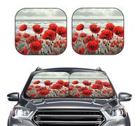 2-Piece Sun Shade Front Windshield Sun Visor Protector Red Poppy Flower Windshield Sun Shade Foldable Car Front Window Sunshades for Most Sedans SUV Van Truck Auto Accessories L
