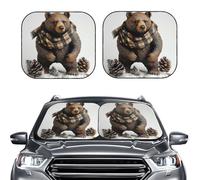 2-Piece Sun Shade Front Windshield Sun Visor Protector Rustic Lodge Bear Windshield Sun Shade Foldable Car Front Window Sunshades for Most Sedans SUV Van Truck Auto Accessories M