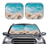 2-Piece Sun Shade Front Windshield Sun Visor Protector Sea Shell Starfish Windshield Sun Shade Foldable Car Front Window Sunshades for Most Sedans SUV Van Truck Auto Accessories L
