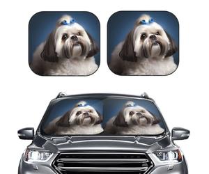 2-Piece Sun Shade Front Windshield Sun Visor Protector Shih Tzu Dog Windshield Sun Shade Foldable Car Front Window Sunshades for Most Sedans SUV Van Truck Auto Accessories S