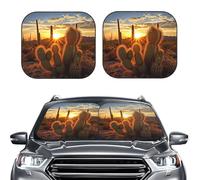 2-Piece Sun Shade Front Windshield Sun Visor Protector Sunset Cactus in Desert Windshield Sun Shade Foldable Car Front Window Sunshades for Most Sedans SUV Van Truck Auto Accessories S