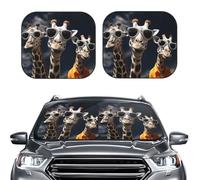 2-Piece Sun Shade Front Windshield Sun Visor Protector Three giraffes wearing sunglasses Windshield Sun Shade Foldable Car Front Window Sunshades for Most Sedans SUV Van Truck Auto Accessories M