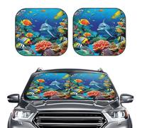 2-Piece Sun Shade Front Windshield Sun Visor Protector Tropical Fish Coral Undersea Windshield Sun Shade Foldable Car Front Window Sunshades for Most Sedans SUV Van Truck Auto Accessories S
