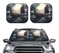 2-Piece Sun Shade Front Windshield Sun Visor Protector Vikings Boat Windshield Sun Shade Foldable Car Front Window Sunshades for Most Sedans SUV Van Truck Auto Accessories S