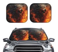 2-Piece Sun Shade Front Windshield Sun Visor Protector Wild Wolf in the Fire Windshield Sun Shade Foldable Car Front Window Sunshades for Most Sedans SUV Van Truck Auto Accessories S
