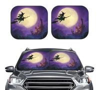 2-Piece Sun Shade Front Windshield Sun Visor Protector Witch Party Halloween Windshield Sun Shade Foldable Car Front Window Sunshades for Most Sedans SUV Van Truck Auto Accessories S