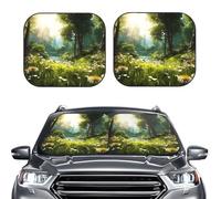 2-Piece Sun Shade Front Windshield Sun Visor Protector Woodland Land Flower Windshield Sun Shade Foldable Car Front Window Sunshades for Most Sedans SUV Van Truck Auto Accessories L