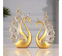 2-Piece Swan Statue Set, Lover Swan Sculpture, 6.3" x 11.4" Home Decor, Valentine's Day Gift, Wedding Decorations, Office & Living Room Accessories (Gold, One Size)