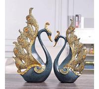 2-Piece Swan Statue Set, Lover Swan Sculpture, 6.3" x 11.4" Home Decor, Valentine's Day Gift, Wedding Decorations, Office & Living Room Accessories (Blue, One Size)