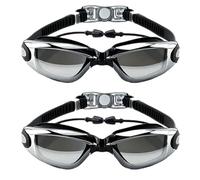 2 piece Swim Goggles with Attached Earplugs for Adults, Kids (8+), Men & Women - Leak-Proof, Anti-Fog, UV Protection - Includes Free Storage Case, Nose Clip, and Extra Earplugs