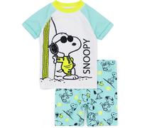 Peanuts Snoopy Boys Swimsuit | Blue T-Shirt & Shorts All in One for Kids | 2 Piece Swimming Set | Classic Cartoon Dog Surfing Beachwear | Fun Swimwear Merchandise Gift for Children
