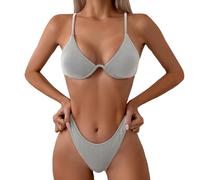 2 Piece Swimsuit For Women-Women Underwire Triangle Bikini Spaghetti Strap Push Up Swimsuit Two Piece Bathing Suit (Grey, Xl)