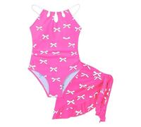 2-Piece Swimsuit with Bow Print for Girls, One-Piece Swimming Costume with Adjustable Shoulder Straps & Matching Mesh Tie-Front Cover Up Bottom, Summer Holiday Swimwear for Beach Pool