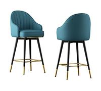 2-Piece Swivel Barstool Set with Back Support PU Leather Kitchen Counter Stools for Pub & Bistro Adjustable Height 65cm/75cm (Blue 65cm) - Stylish & Comfortable