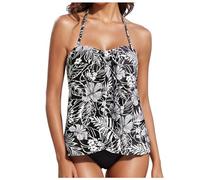 2 Piece Tankini Bathing Suits for Women Halter Bandeau Swim Top with Bottom Flyaway Tummy Control Swimsuit Swimming Costume Women Swimwear Beachwear