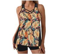 2 Piece Tankini Sets for Women UK, Athletic Swimming Costume Boho Printed Swim Tank Tops with Boyleg Shorts High Waist Swimsuit Bikini Bathing Suit 2 Pieces Swimsuit Plus Size