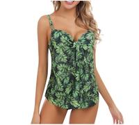 2 Piece Tankini Sets for Women UK, Athletic Swimming Costume with Bikini Bottoms, Ruched Front Swimsuit Tropical Floral Printed Bathing Suit Ladies Modest Swimwear Strap Swimsuits Beach Wear Sale