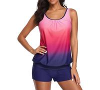 2 Piece Tankini Sets for Women UK Floral Print Athletic Bathing Suits Tummy Control Modest Swimwear with Boyshorts Pockets Padded Push Up Swimming Costumes Ladies Tankini Top with Shorts
