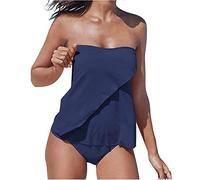 2 Piece Tankini Swimsuit for Women Swimwear Bandeau Top with Bikini Bottom Sexy Strapless Tankini Sets Tummy Control Beachwear Swimming Bathing Suits