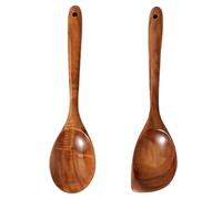 2 Piece Teak Wooden Cooking Utensils Set - Wooden Spoons for Cooking, Big Wooden Spoon for Kitchen, Natural Wooden Cooking Spoons with Ergonomic Handl
