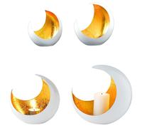 2-Piece Tealight Holder Set Candle Lantern Holders White Gold Metal 20cm